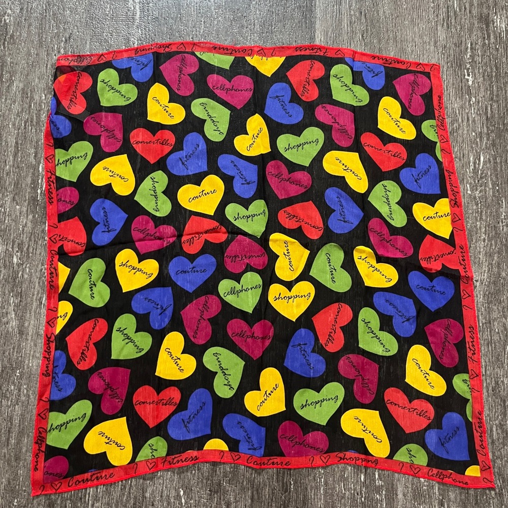 Vintage Elaine Gold Couture Cellphones Shopping Hearts Print Scarf Neckerchief